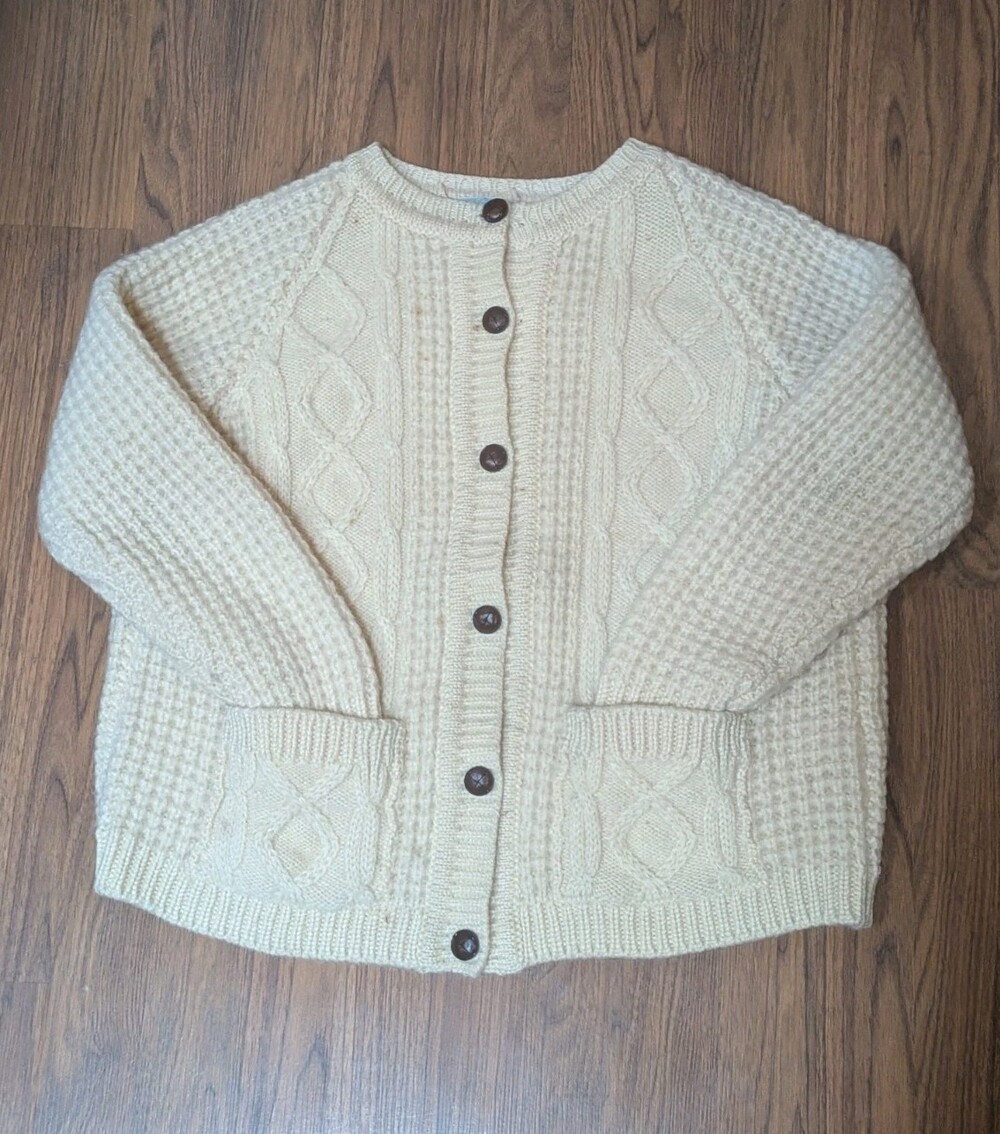 Standun Pure Irish Wool Fisherman Sweater Women's Medium (44) Cream Cable Knit